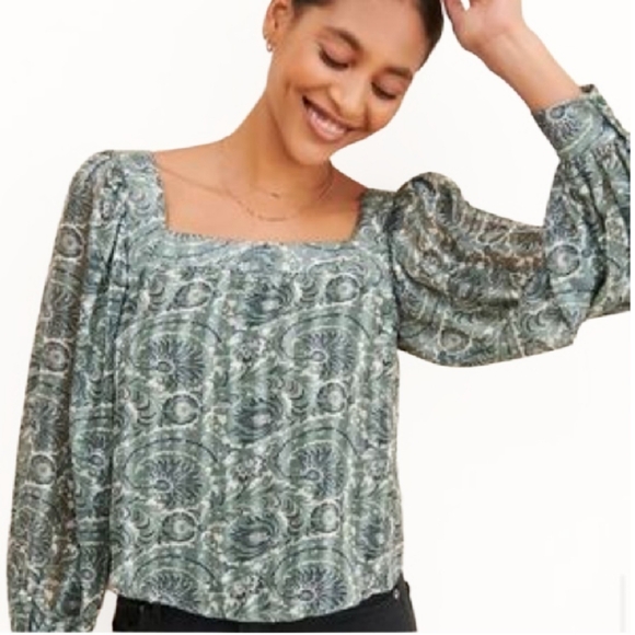Lucca Blouse Top Women's Size Small Green Buttercup Square Neck - Picture 1 of 9